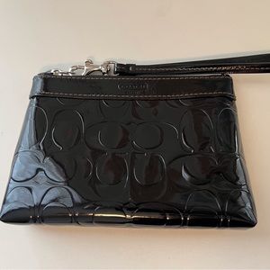 Coach Black Patent Leather Embossed Wristlet